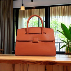 Women's Handbag with Metal Clasp & Detachable Strap