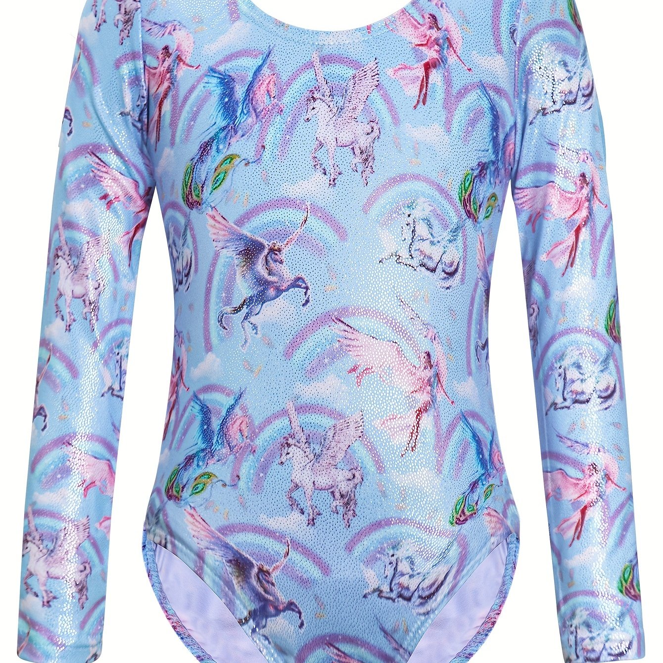 Unicorn Sky Graphic Long Sleeve Ballet Leotard Girls Gymnastics Suit