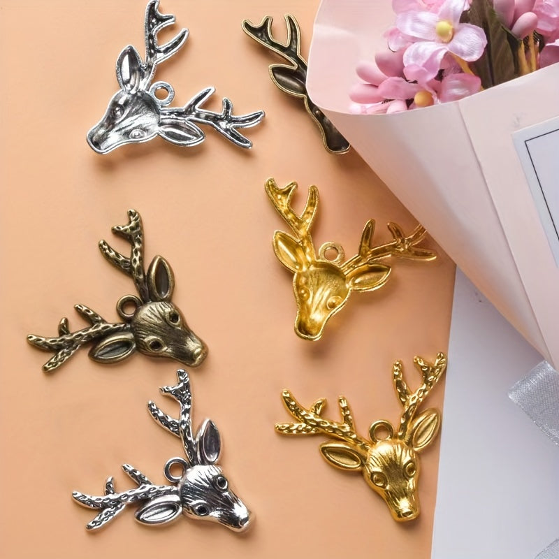 10pcs Retro Christmas Deer Head Pendants Alloy Metal Jewelry DIY