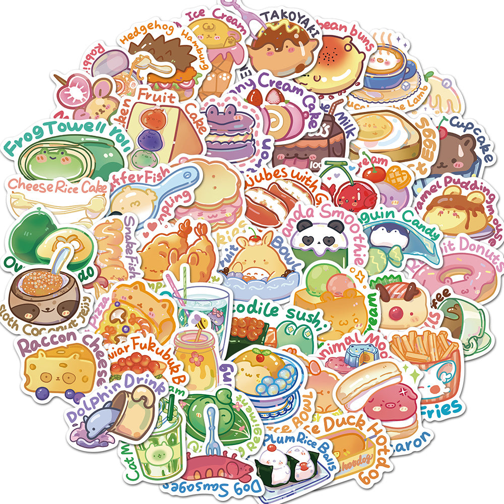 50pcs Cute Animal Food Graffiti Stickers - Waterproof & Perfect for Toys