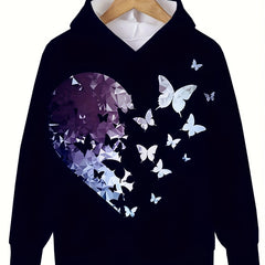 Heart Butterfly Graphic Hooded Sweatshirt Girls Pullover Hoodies