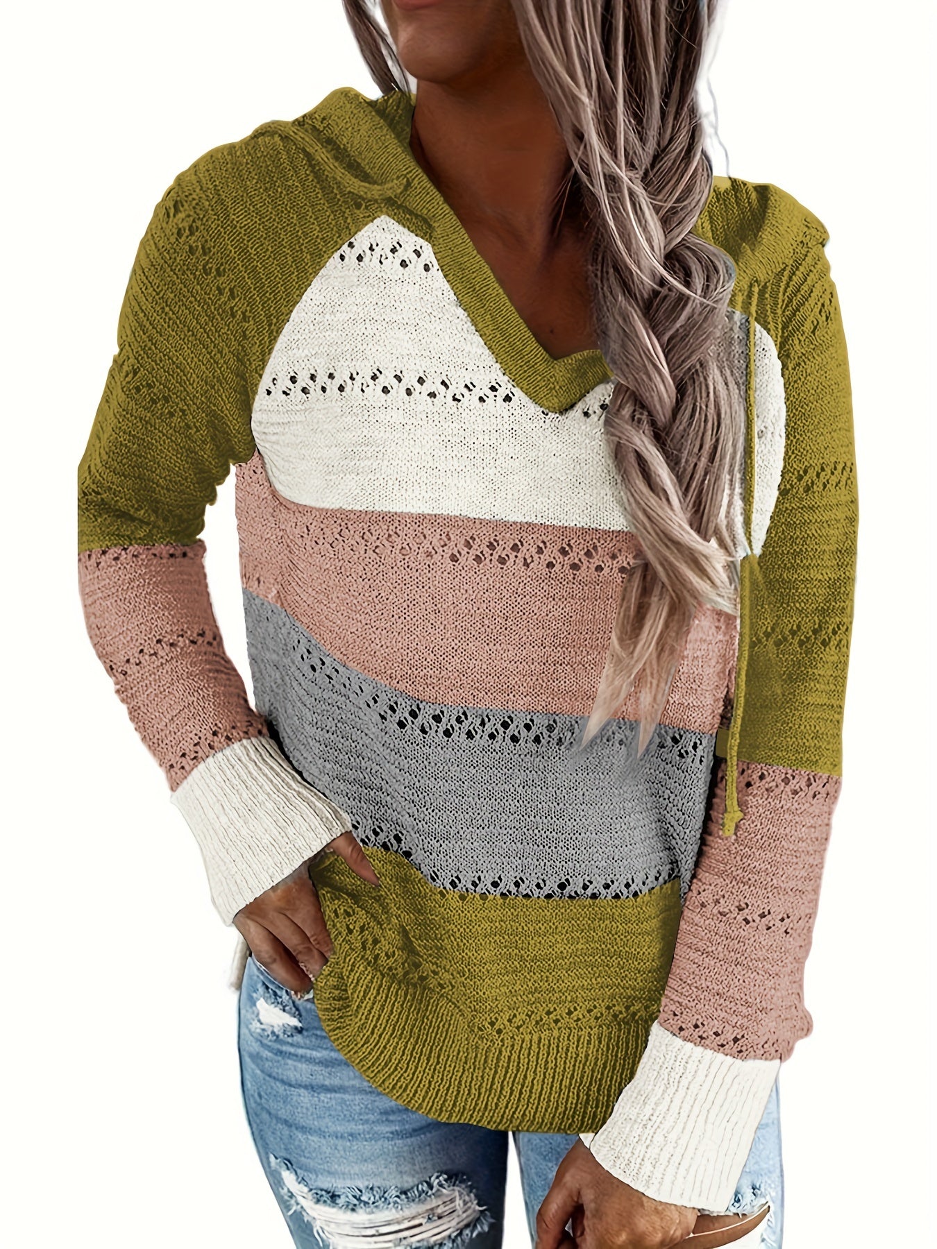 Drawstring Hooded Sweater for Fall & Winter Women's Clothing