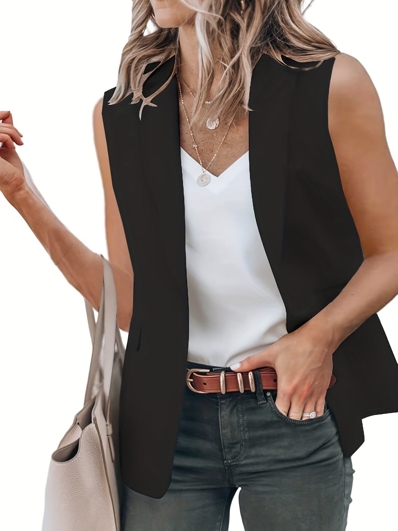 Sleeveless Lapel Blazer & Stylish Tops For Women