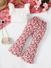 Ruffle Sleeve Cami Top & Floral Pants Set for Girls