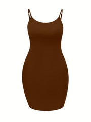 Solid Scoop Neck Spaghetti Strap Body Con Cami Dress