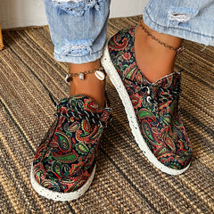 Women's Paisley Canvas Shoes Lace Up Lightweight Sneakers