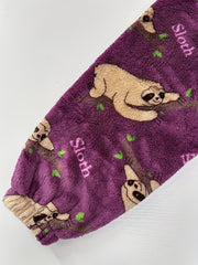 Sloth Print Fleece Robe Hooded Blanket