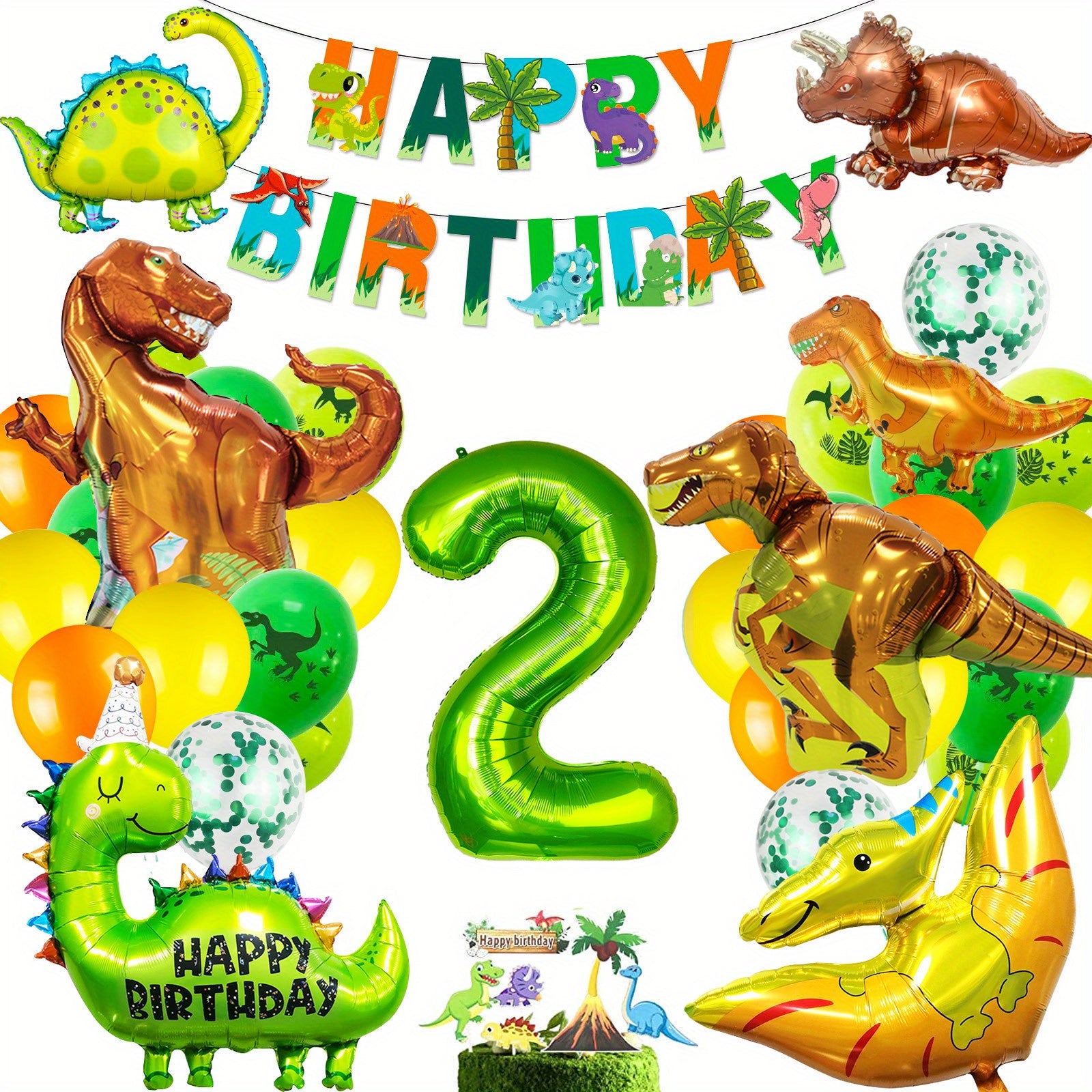 Dino 1-5 Birthday Decor Set: Foil Balloons, Green Balloons, Photo