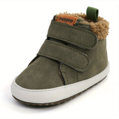 Cozy Hook and Loop Baby Boys Boots - Soft & Warm Fleece Lined Winter Shoes