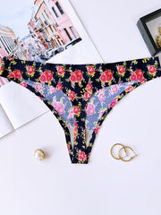 4pcs Floral Print Thongs Sexy Low Waist Intimates Panties