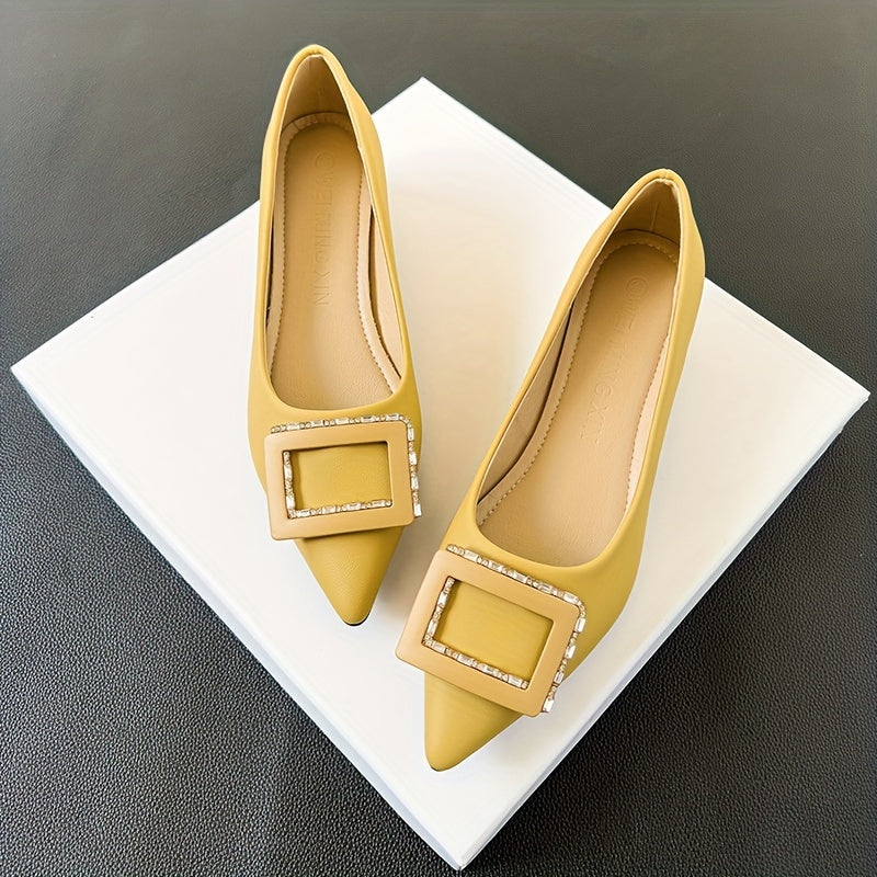 Women's Rhinestone Buckle Block Heel Slip on Glitter Dress Shoes