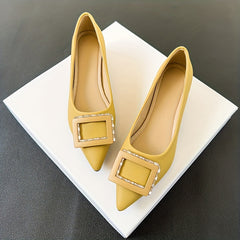 Women's Rhinestone Buckle Block Heel Slip on Glitter Dress Shoes