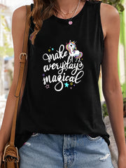 Cartoon & Letter Pattern Sports Vest Round Neck Sleeveless Top