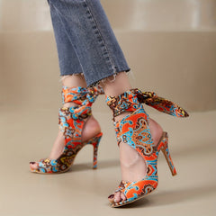 Tribal Style Lace Up High Heels Peep Toe Sandals
