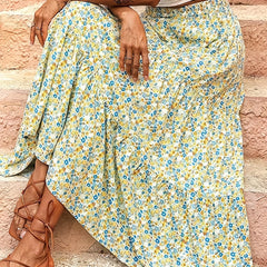 Boho Ditsy Floral Print High Rise Skirt
