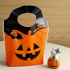 50pcs Halloween Party Gift Bag Plastic Goodie Candy Bag Pumpkin Candy Bag