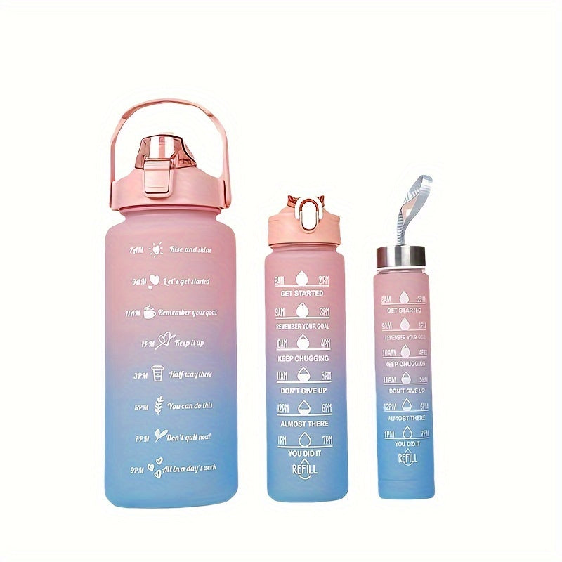 3pcs Frosted Gradient Water Bottle Set Portable Sports Bottle Large Capacity
