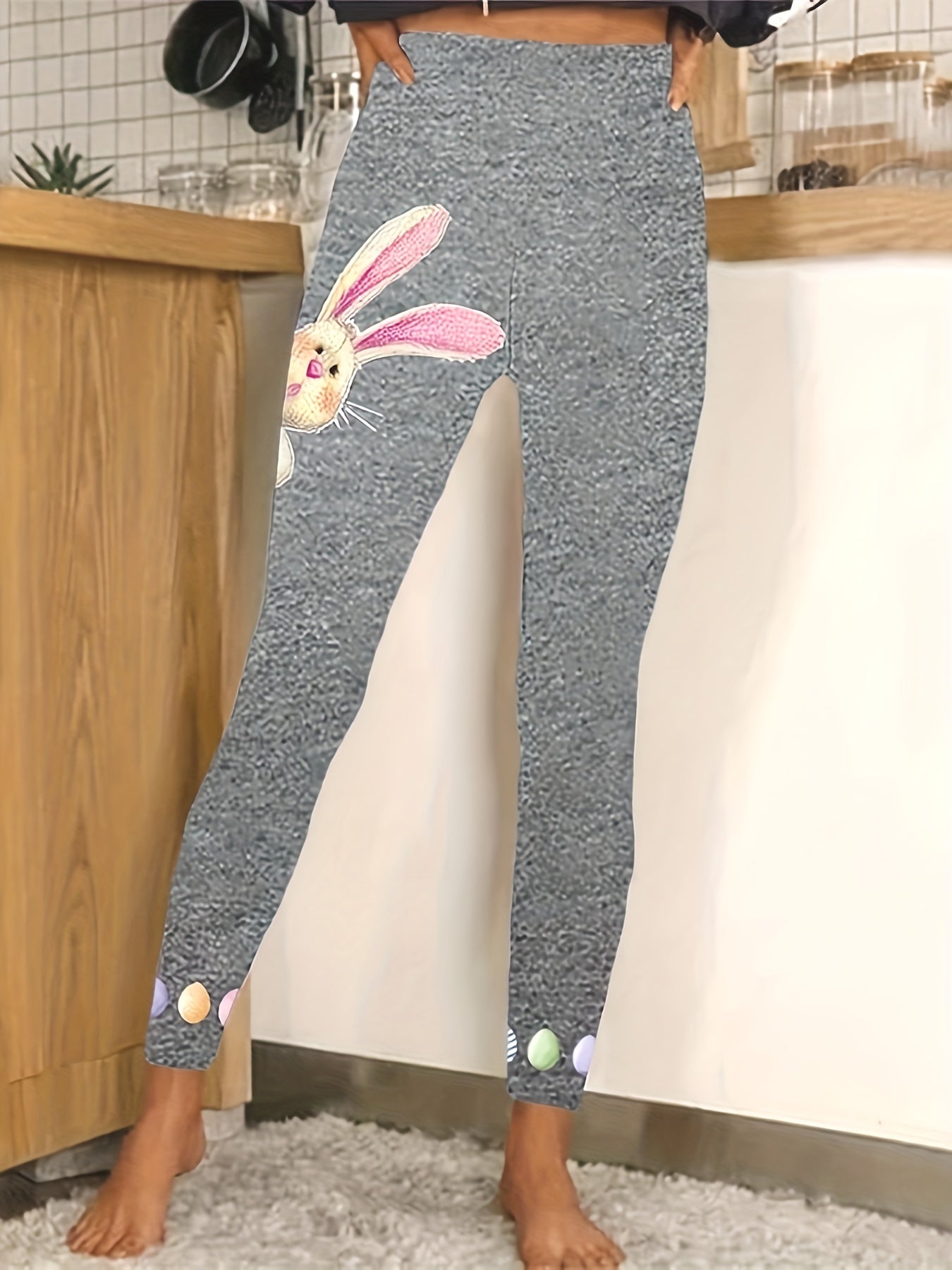 Rabbit Print High Waist Leggings for Women