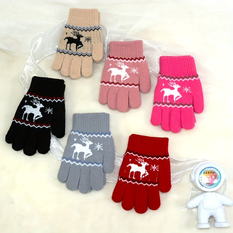 Print Winter Stretchy Knit Cuff Gloves For Kids