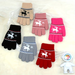 Print Winter Stretchy Knit Cuff Gloves For Kids