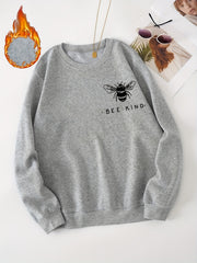 Bee Printed Warm Sports Sweatshirts Long Sleeve Round Neck Casual Pullover