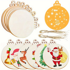 30pcs Wooden Christmas Ornaments Hanging Decorations Round Wooden Discs