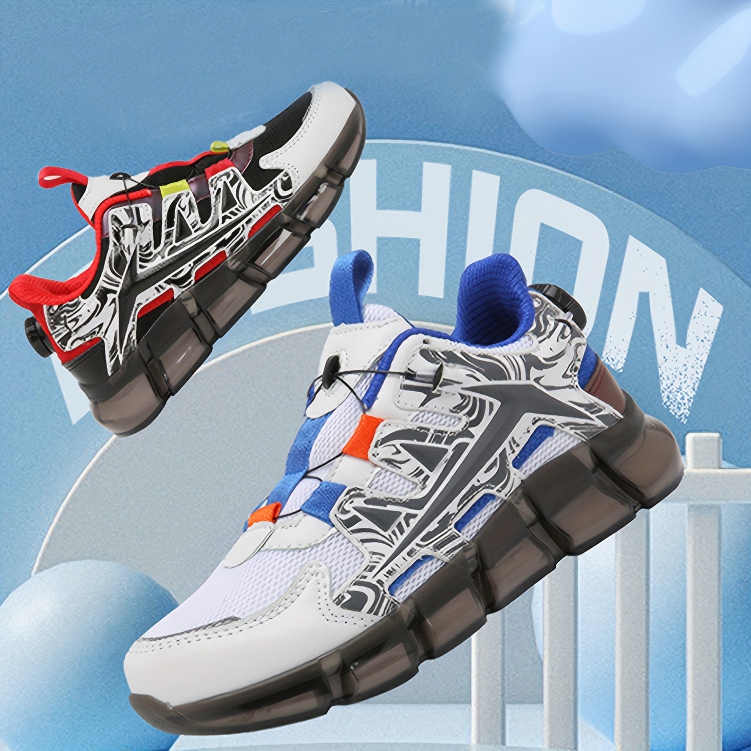 Rotating Buckle Boy's Basketball Shoes, Non Slip Shock Absorption Sneakers