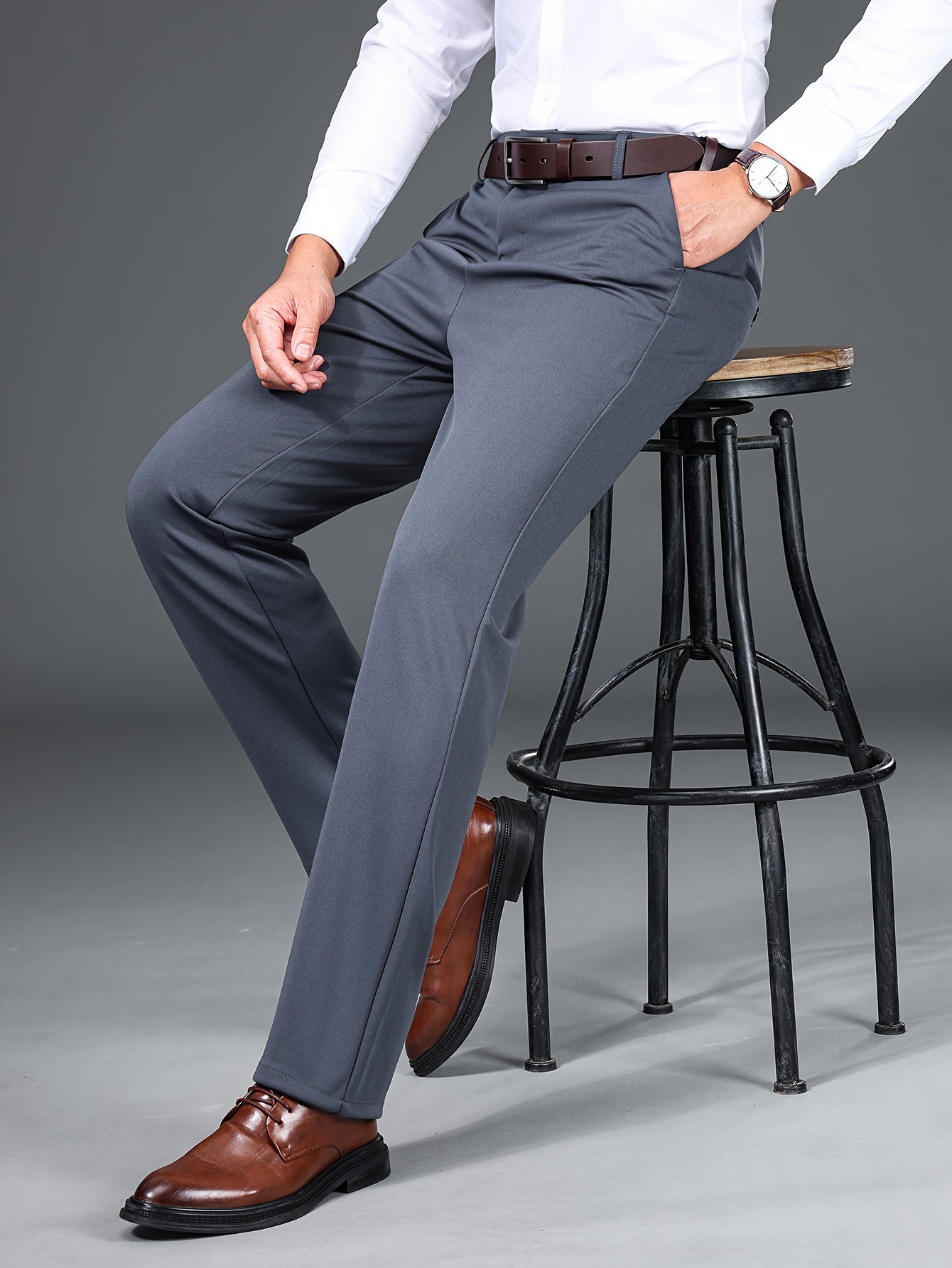 Men's Solid Stretchy Dress Pants for Business Wedding Party