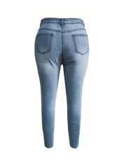 Plus Ripped High Rise Button Fly Skinny Jeans