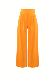 Solid Wide Leg Flare Pants High Waist Casual Pocket