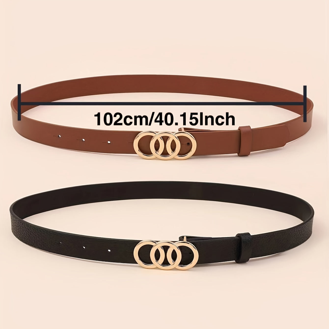 Triple Ring Buckle Belt for Women Casual Jeans Pants Decorative Dress Girdle Set