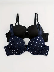 2 Pack Plus Size Polka Dot Bra Set with Bow Front
