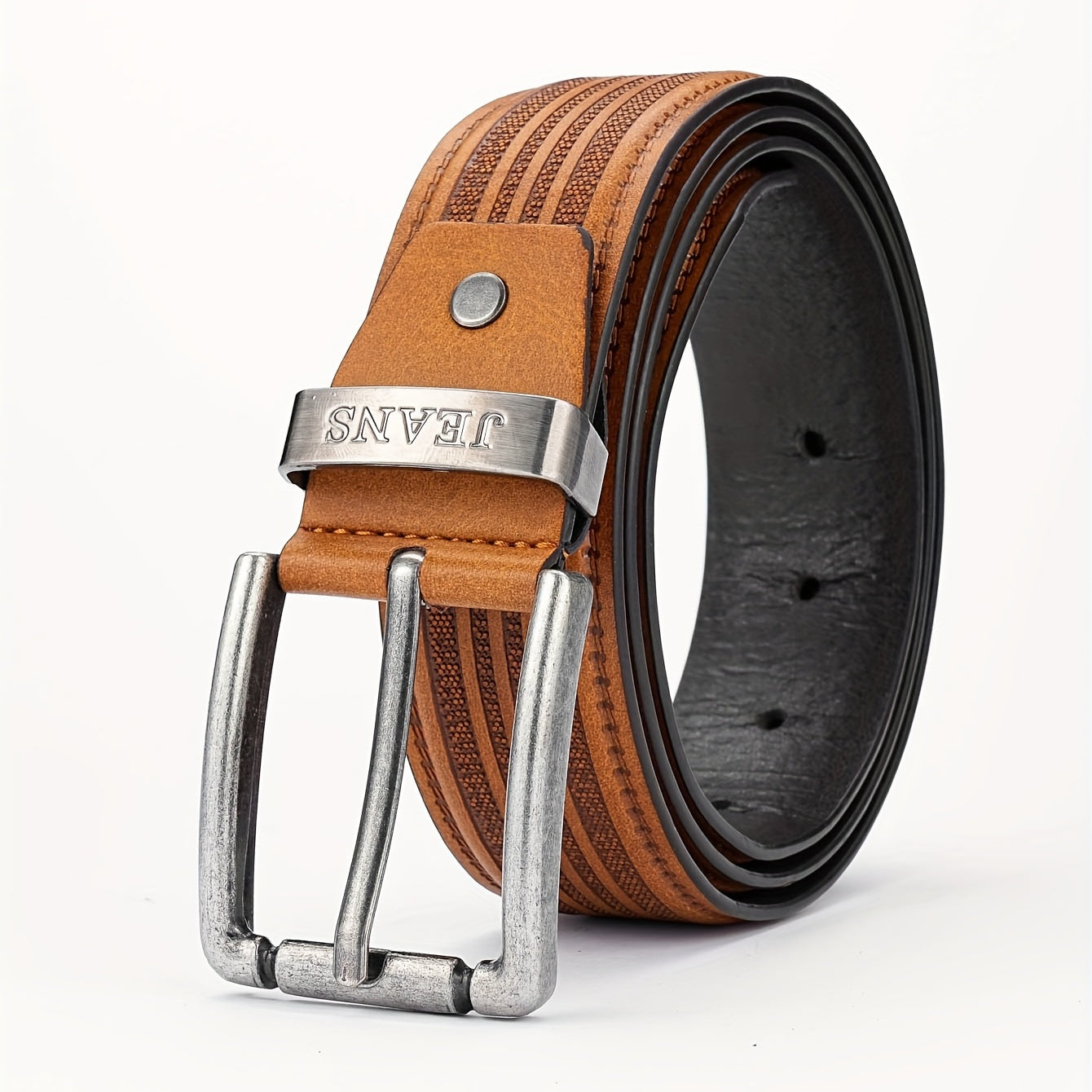 Men's PU Stripe Belt with Alloy Pin Buckle