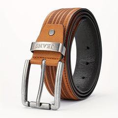 Men's PU Stripe Belt with Alloy Pin Buckle