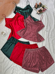 6 Pack Plus Size Satin Cami Top & Shorts Pajama Set