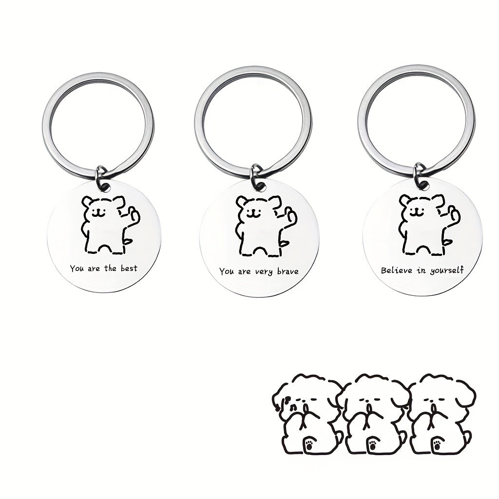 Line Puppy Stainless Steel Keychain For Boys