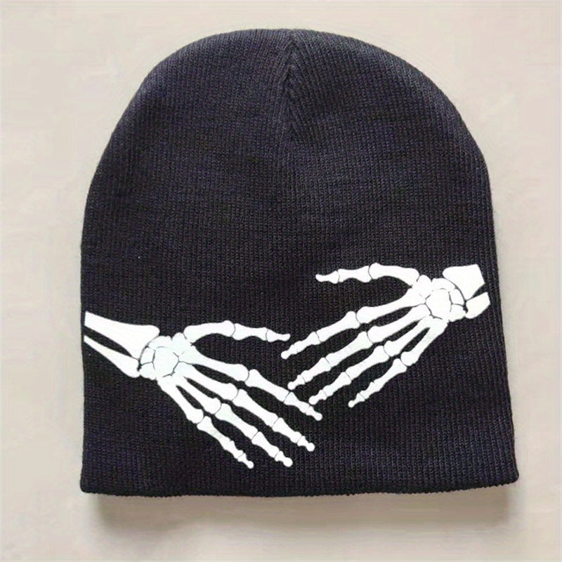 Fashionable Ear Protection Sport Knit Beanie Hat With Bone Hand Printing
