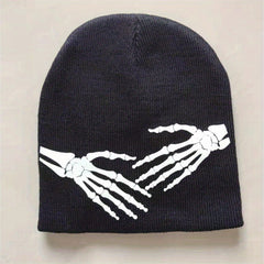 Fashionable Ear Protection Sport Knit Beanie Hat With Bone Hand Printing