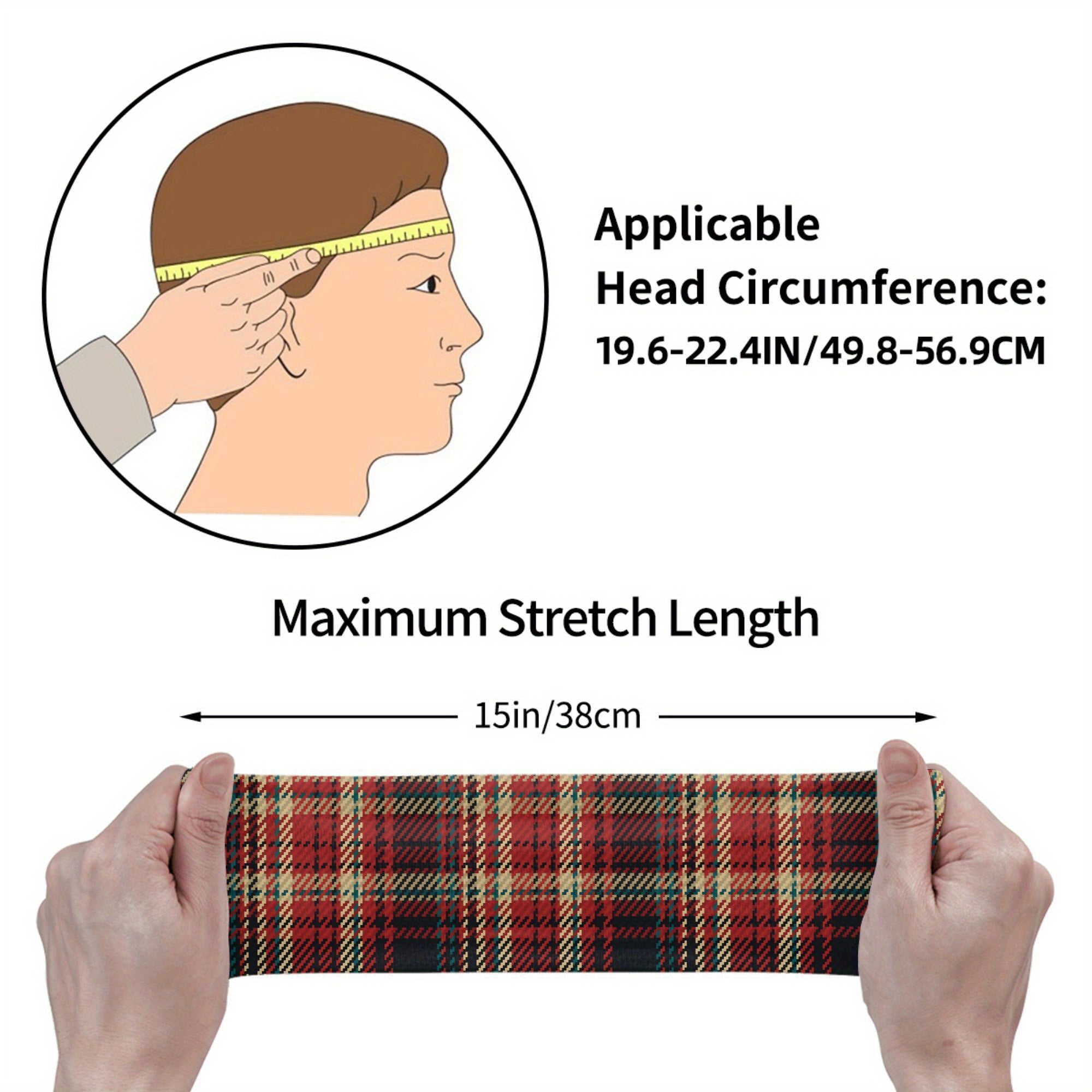 Vintage Plaid Headband Red Beige Polyester Blend Sport Casual Adjustable Men