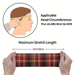 Vintage Plaid Headband Red Beige Polyester Blend Sport Casual Adjustable Men