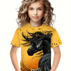 Girls Boys Horse Print Short Sleeve T-Shirt Summer Sports