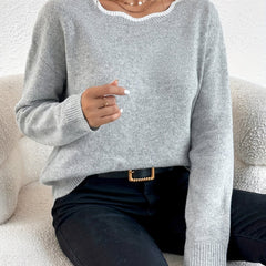 Scallop Trim Bow Back Pullover Sweater