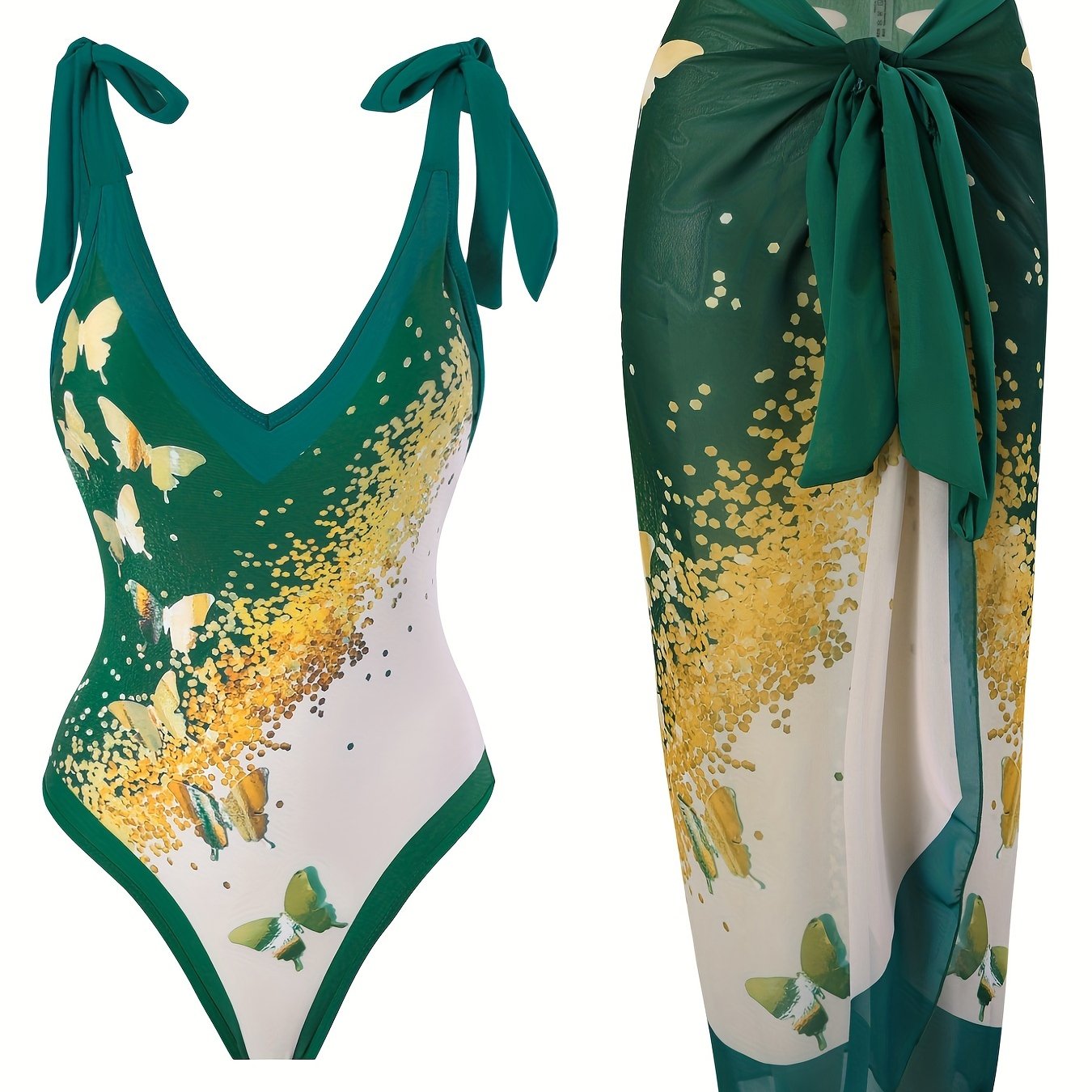 Butterfly Print Tie Shoulder Backless Swimsuit Cover Up
