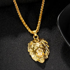 Lion Head Charm Necklace Hip Hop Sculptural Pendant Chain Necklace