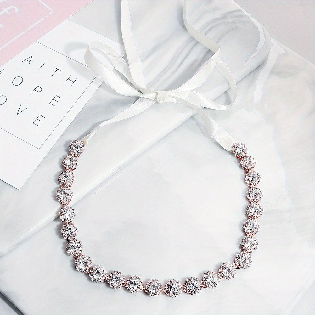 Crystal Headband Rhinestone Head Piece Satin Ribbon Hair Accessories