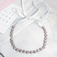 Crystal Headband Rhinestone Head Piece Satin Ribbon Hair Accessories