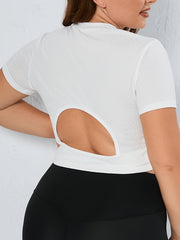 Sports Top Women's Plus Textured Short Sleeve Cut Out Back