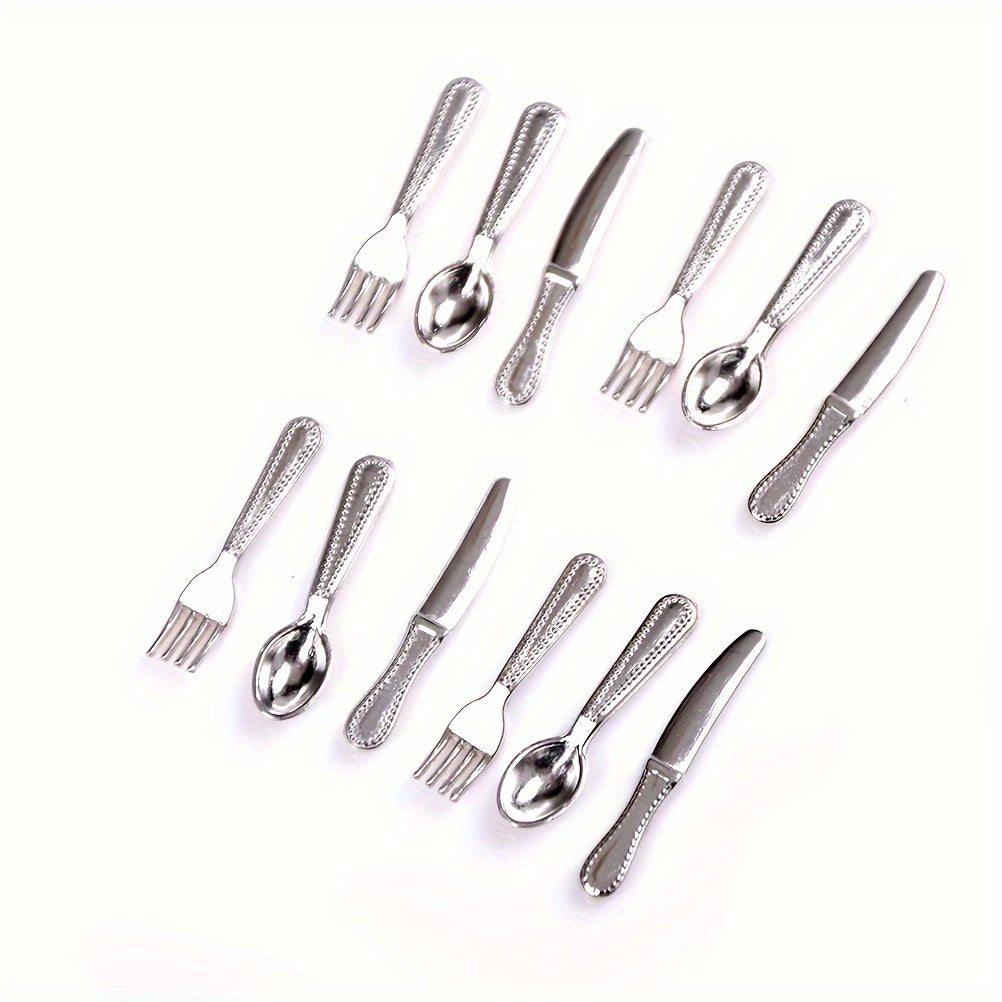 12pcs Mini Silverware Set Dollhouse Cutlery Knives and Forks Tableware