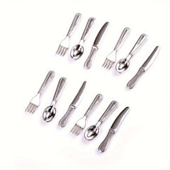 12pcs Mini Silverware Set Dollhouse Cutlery Knives and Forks Tableware