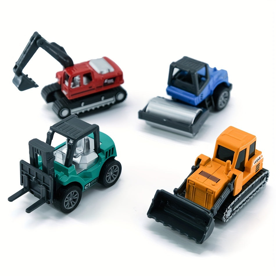 4pcs Colorful Diecast Engineering Car Set Fire Truck Forklift Excavator Roller